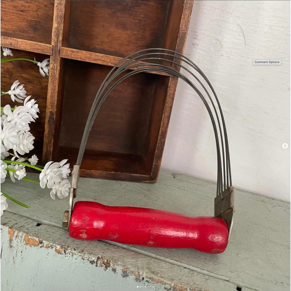 Vintage Pastry Cutter Red Wood Handle Metal Painted Androck USA Farmhouse